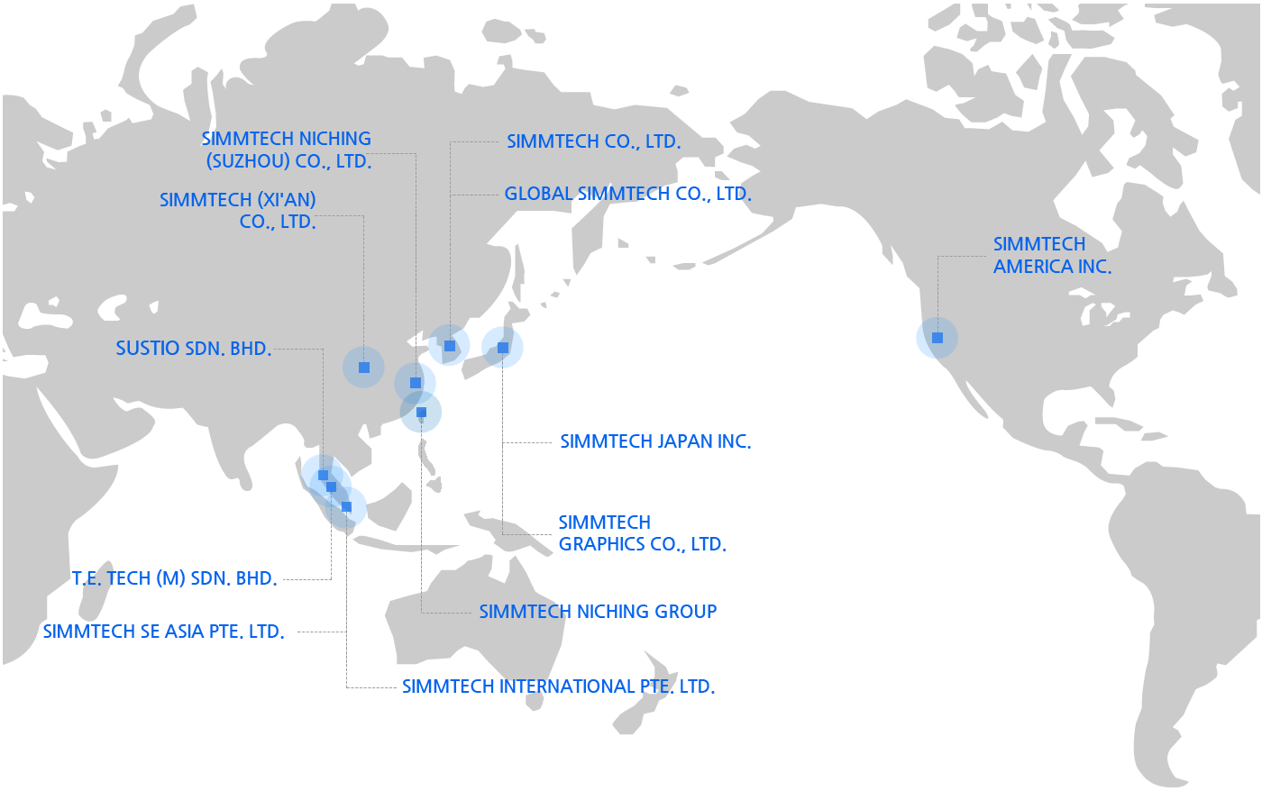 심텍홀딩스 계열사의 전세계 거점표시 지도